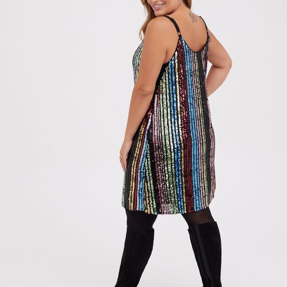 Torrid Bodycon Mini Dress - Sequin Stripe Rainbow - Picture 5 of 5